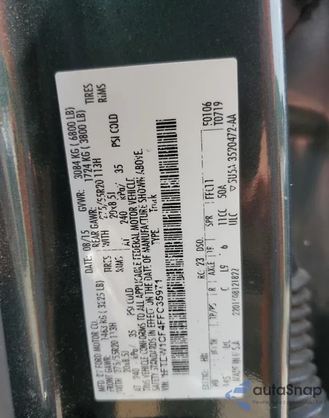 2015 Ford F150 Supercrew z USA, uszkodzony, nr VIN 1FTEW1CF4FFC35971